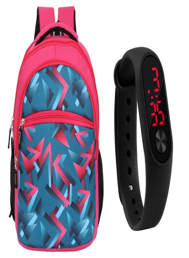 RBM New Combo Of Digital LED Watch And Trendy Colorful Pattern Printed Kids School Backpack Waterpoof Polyester Bag For Boys & Girls (NUR/LKG/UKG/1st/2nd Class)(RBMBAG06+WCH03BK) - Image 1